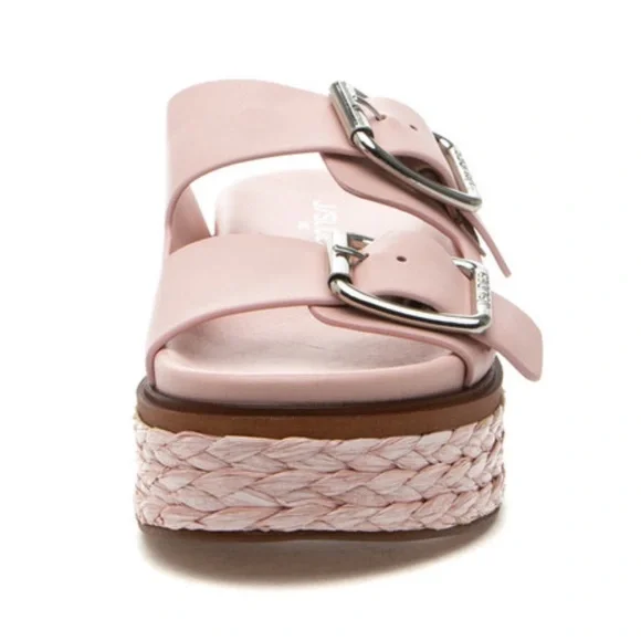 J/Slides Bonnie Light Pink Leather Platform Sandal Size 8 - Picture 2 of 8